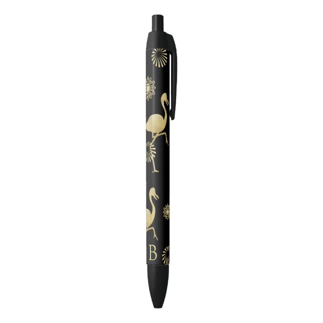 Elegant Gold and Black Flamingo Art Monogram Black Ink Pen (Bottom (Vertical))