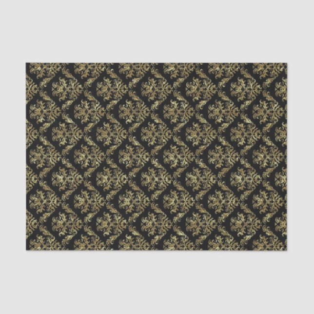 Elegant Gold And Black Floral Pattern Tissue Paper (Front)