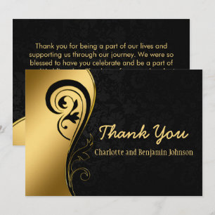 Elegant Gold and Black Floral Wedding  Thank You Card