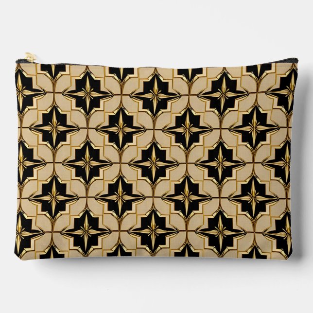 Elegant Gold and Black Geometric Pattern Accessory Pouch (Front)