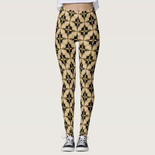 Elegant Gold and Black Geometric Pattern Leggings