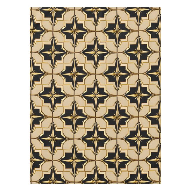 Elegant Gold and Black Geometric Pattern Tablecloth (Front)