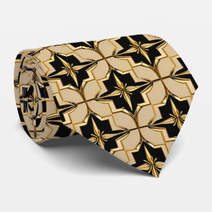Elegant Gold and Black Geometric Pattern Tie