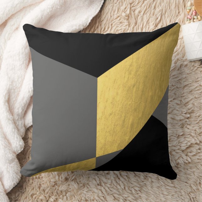 Elegant Gold and Black geometric Throw Pillow (Blanket)