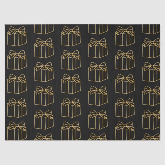 Elegant Gold and Black Gift Box Pattern Holiday Tissue Paper (Front)