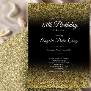 Elegant Gold and Black Glitter 18th Birthday Debut Invitation