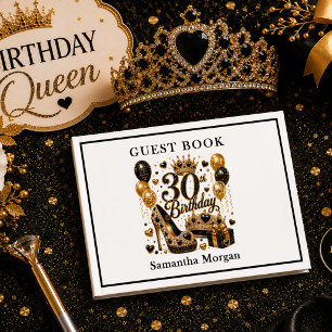 Elegant Gold And Black Glitter 30th Birthday Guest Book