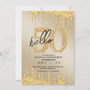 Elegant Gold and black Glitter 50th Photo Birthday Invitation