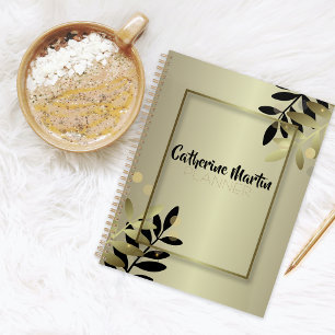 Elegant Gold and Black Gold Leafy Shiny Frame Planner