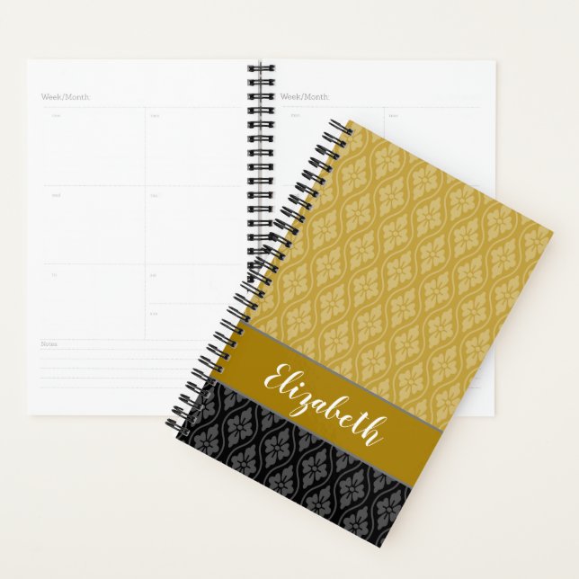 Elegant Gold and Black Japanese Tatewaku Pattern Planner (Display)