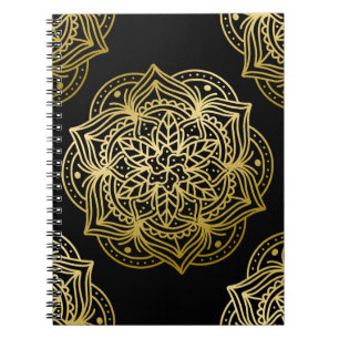 Elegant Gold and Black Mandala Pattern Notebook