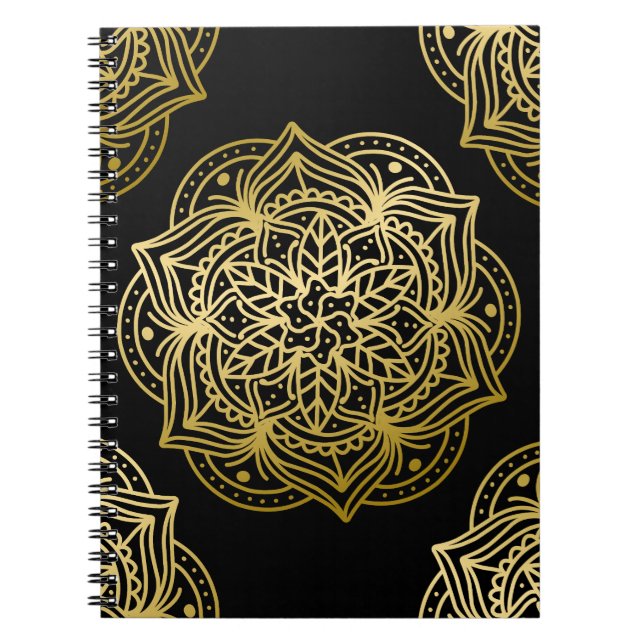 Elegant Gold and Black Mandala Pattern Notebook (Front)