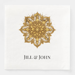  Elegant Gold and Black Mandala Wedding Napkin 