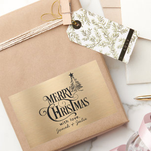 Elegant Gold and Black Merry Christmas Script Sticker