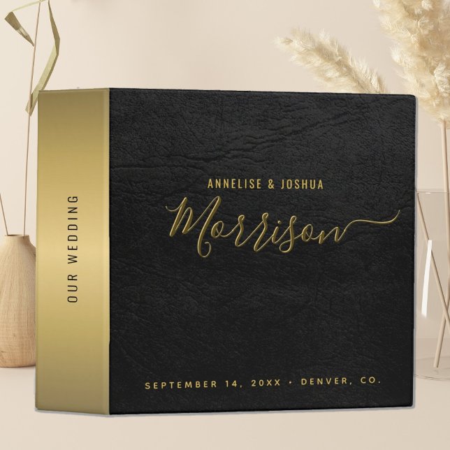 Elegant gold and black modern script wedding album binder (Creator Uploaded)