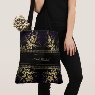 Elegant Gold and Black Monogram Tote Bag