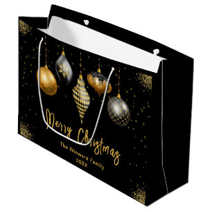 Elegant Gold and Black Ornament Christmas Large Gift Bag