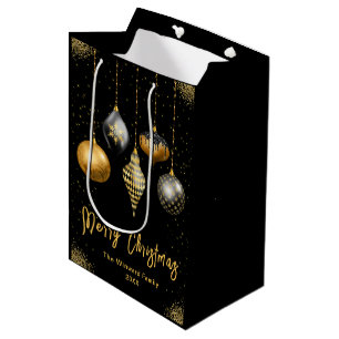 Elegant Gold and Black Ornament Christmas Medium Gift Bag