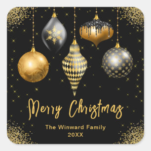 Elegant Gold and Black Ornament Christmas Square Sticker