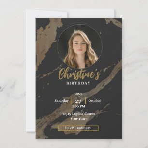 Elegant Gold and Black Photo   Adult Birthday Invitation