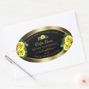 Elegant Gold and Black Product Labels Yellow Roses