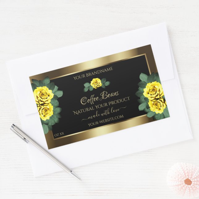 Elegant Gold and Black Product Labels Yellow Roses (Envelope)