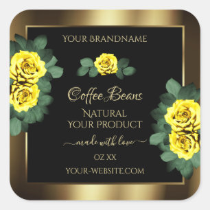 Elegant Gold and Black Product Labels Yellow Roses