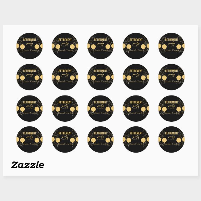 Elegant Gold and Black Retirement Party Envelope S Classic Round Sticker (Sheet)