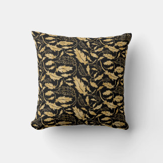 Elegant Gold and Black Rose Deco Throw Pillow