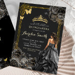 Elegant Gold and Black Roses Princess Quinceañera Invitation<br><div class="desc">Elegant Gold and Black Roses Princess Quinceañera Invitation</div>