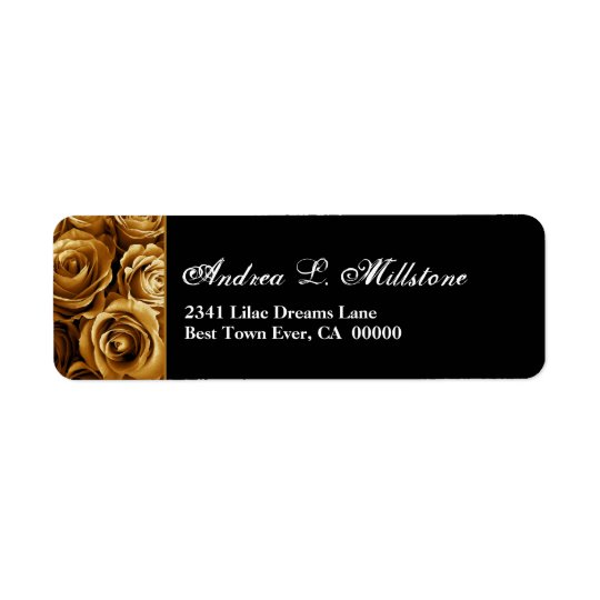 Elegant Gold and Black Roses S201 Address Label