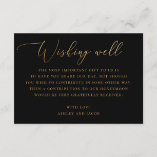 Elegant gold and black script wedding wishing well enclosure card