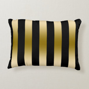 Elegant Gold And Black Stripes Geometric Pattern Accent Pillow