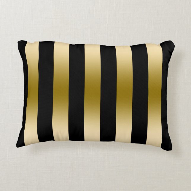 Elegant Gold And Black Stripes Geometric Pattern Accent Pillow (Back)