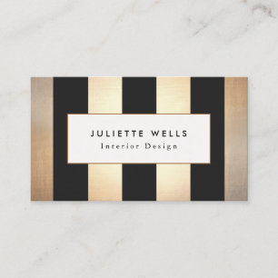 Elegant Gold and Black Stripes Interior Designer Business Card
