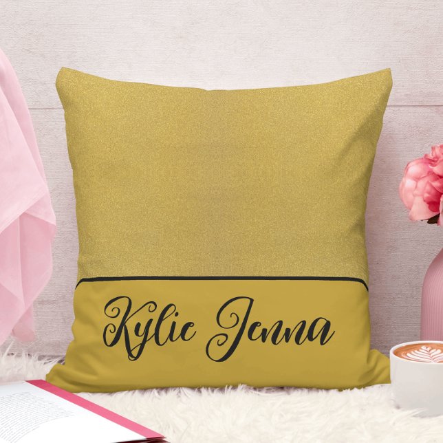 elegant gold and black stylish script calligraphy throw pillow (Creator Uploaded)