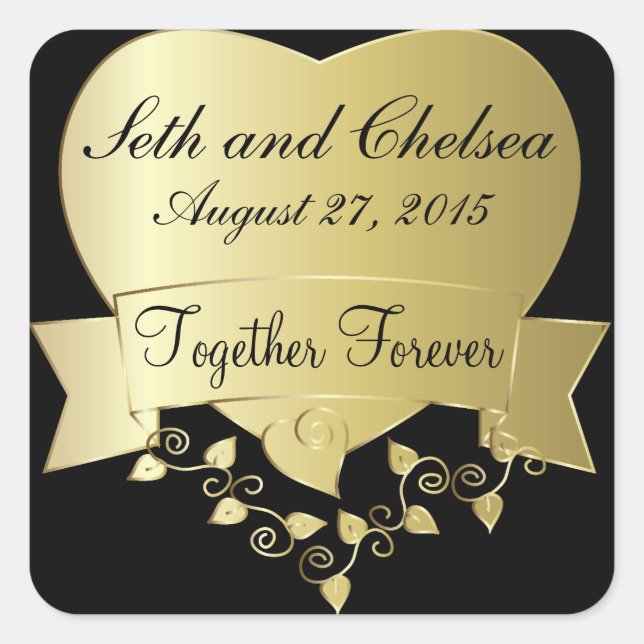 Elegant Gold and Black Wedding Day Square Sticker (Front)