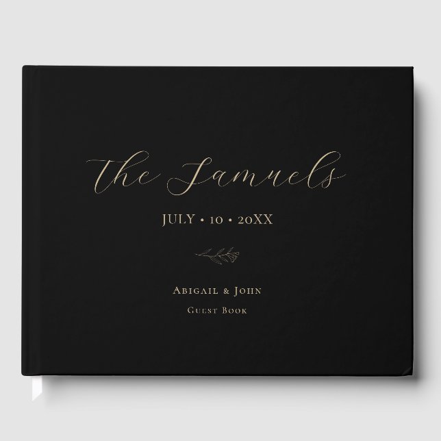 Elegant Gold and Black Wedding Guest Book (Front)
