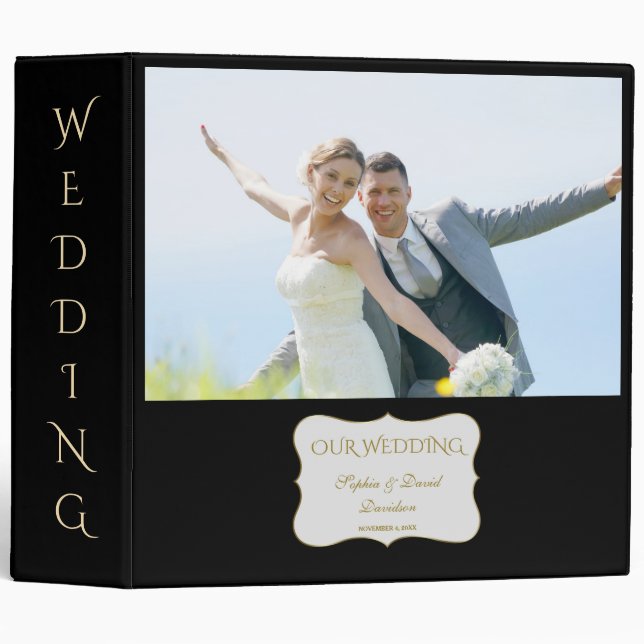 Elegant Gold and Black Wedding Photo Album Binder (Front/Spine)