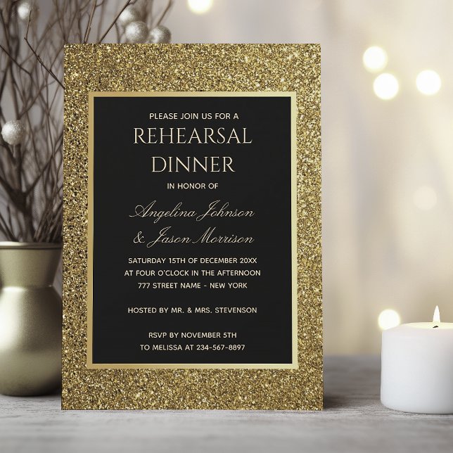 Elegant Gold and Black Wedding Rehearsal Dinner Invitation (Creator Uploaded)
