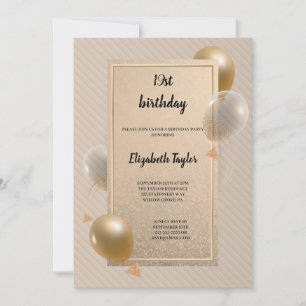elegant gold and black with balloons birthday invitation