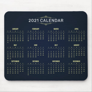 Elegant Gold and Blue 2021 Calendar   Mousepad