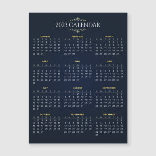 Elegant Gold and Blue 2023 Calendar Magnetic Card