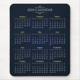 Elegant Gold and Blue 2024 Calendar   Mousepad