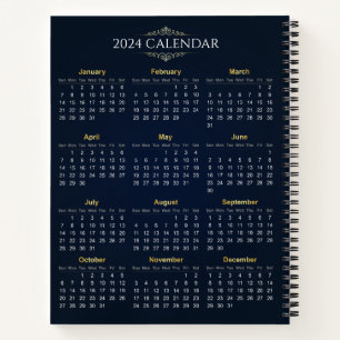 Elegant Gold and Blue 2024 Calendar   Notebook