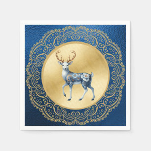 Elegant Gold and Blue Cocktail Napkin