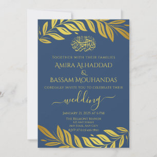 Elegant Gold and Blue Islamic Wedding Invitation