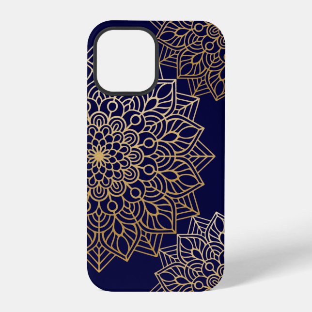 Elegant Gold and Blue Mandala Pattern iPhone Case (Back)