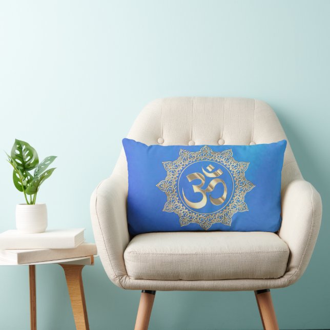Elegant gold and blue om throw pillow (Chair)
