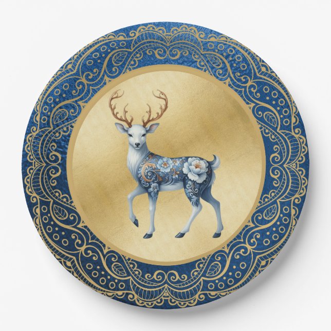 Elegant Gold and Blue Plates (Front)